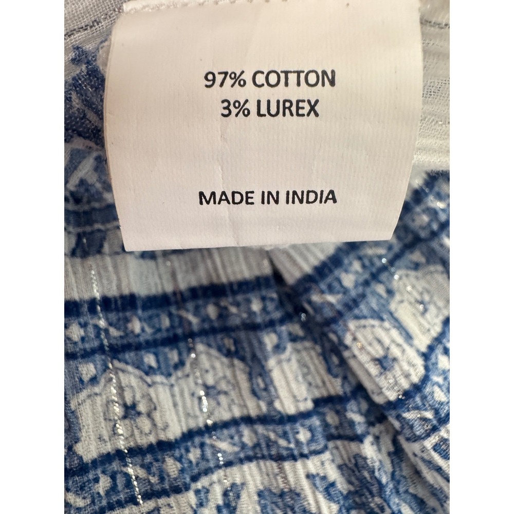 Daughters of India Mishka‎ Dress Blue White Boho Metallic Lurex Mini Size L NEW - Picture 11 of 12